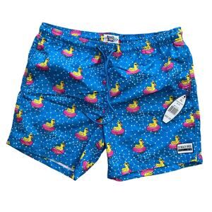 NWT Beach Bros Swim Trunks Men's XL Blue Lined Board Shorts Pink Duck Tube Print